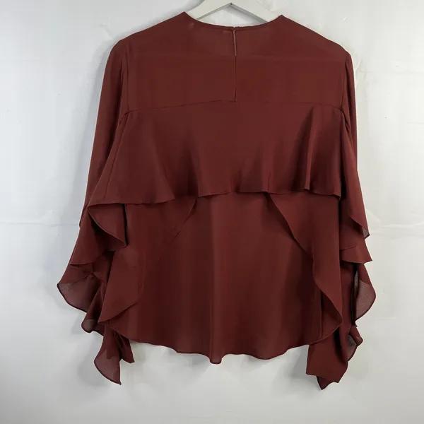 ALC Frank Size 4 Silk Blouse Open Back Ruffle Sleeve Burgundy Elegant Evening Top - Image 14