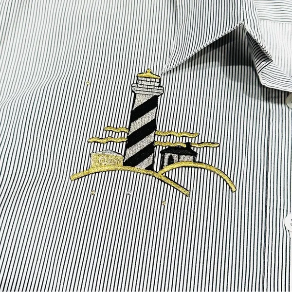 Vintage Las Olas Nautical Embroidered & Embellished Button Down Striped Shirt - Image 3