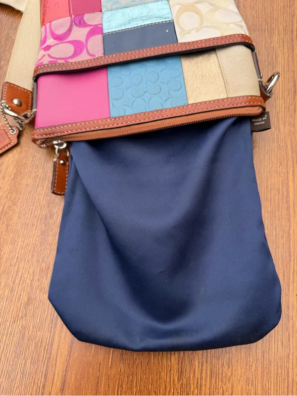 Coach Patchwork Crossbody Bag Multicolor Signature Canvas Leather Pink - Image 7