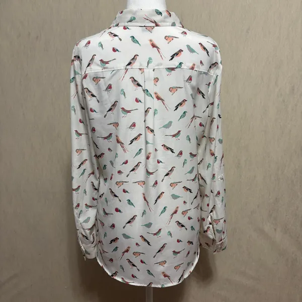 Ann Taylor Blouse White Bird Print Casual Work Whimsical Nature Lightweight M - Image 4