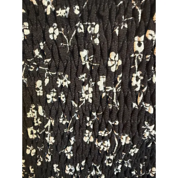 Floral Smocked Maxi Dress Black White Puff Large cottage milkmaid romantic boho - Image 5