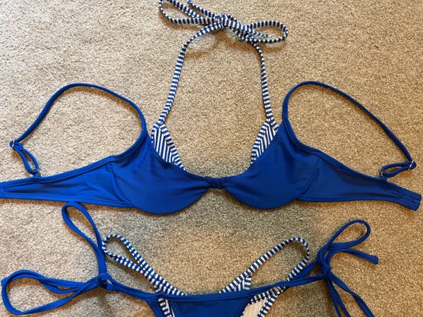 SAME Los Angeles Double Layer Blue/White Striped Bikini Set Blue - Image 3
