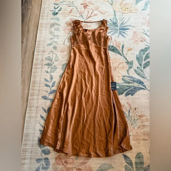 Lulu's Incredible Love Brown Satin Cowl Back Midi Slip Dress - Image 4