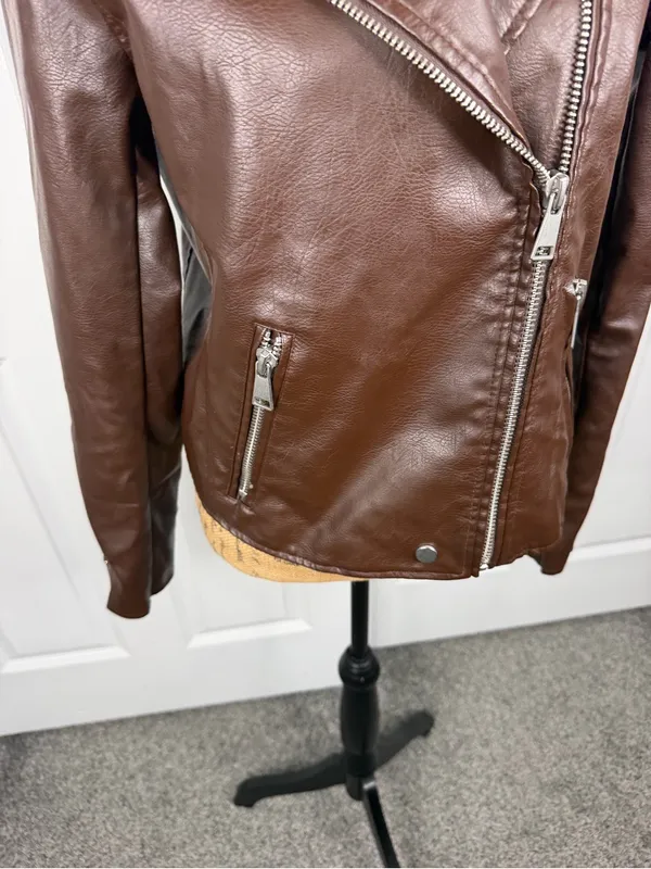 Anthropologie Brown Faux Leather Moto Biker Jacket M NWOT - Image 4