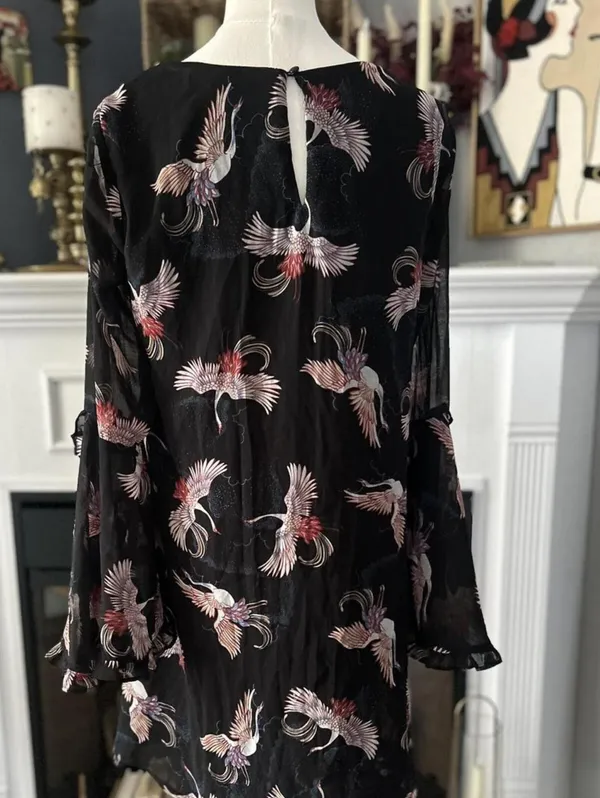Francesca's Mi'ami Black Dress w/Bell Sleeves Shift Dress Size Medium - Image 2