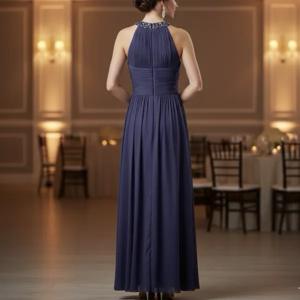 Alex Evenings Purple Beaded Sleeveless‎ Chiffon Halter Gown Size 8 Shawl - Image 3