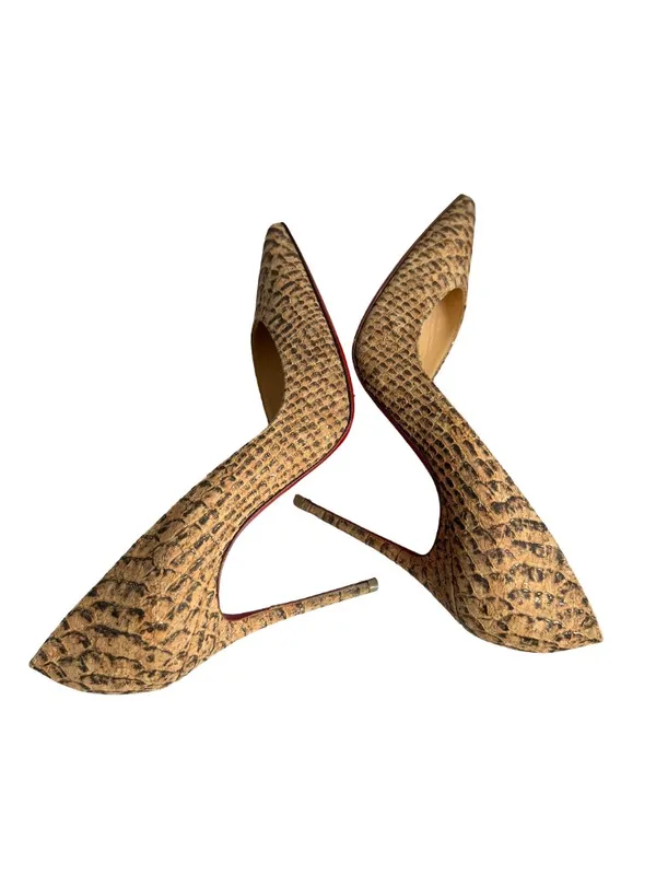 Christian Louboutin Iriza Tan Brown Python Embossed Pointed Toe D Size 7 Women's - Image 12