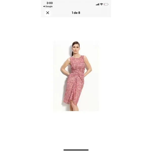 BCBGMAXAZRIA Pink Orange Abstract Print Ruched Draped Midi Dress Size 4 - Image 2