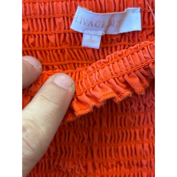 Livaceous Orange‎ Smocked Puff Sleeve Mini Dress Square Neck Ruffle Hem L - Image 2