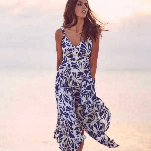 ALEXIS‎ x Target BOTANICAL WHITE BLUE FLORAL SLEEVELESS MIDI Size Small - Image 2