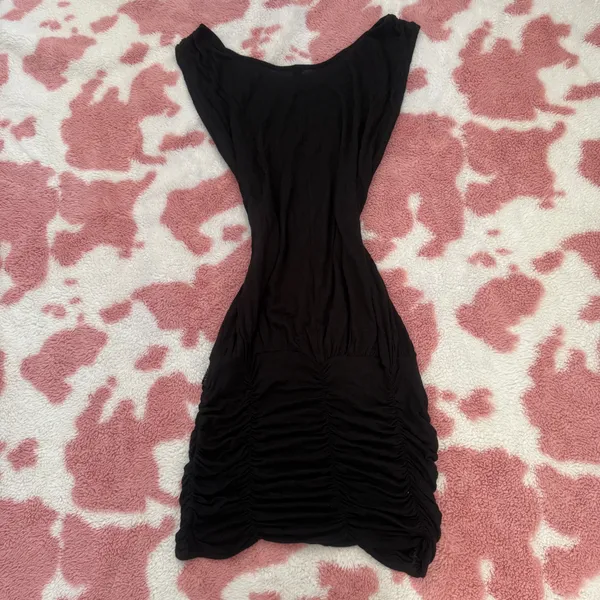 ✨ Y2K Glam Black Ruched Mini Dress w/ Rhinestone Rose Graphic – Edgy Fairycore Party Dress (Size S) ✨ - Image 6