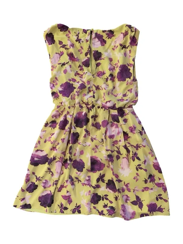 Alice + Olivia Corrine Chartreuse and Purple Floral Silk Dress Sz S-see Meas. - Image 3