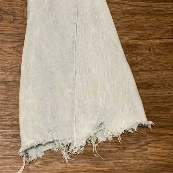 Raw Distressed Hem Flare Button Up Jeans Light Blue Size 31 - Image 4