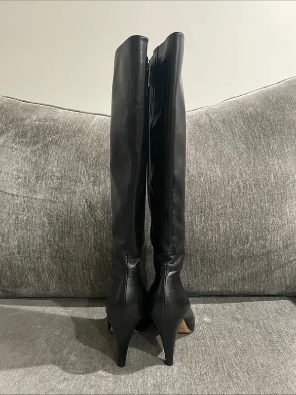 Via Spiga Black Leather Knee-High Pointed Toe Boots Size 8 - Image 6