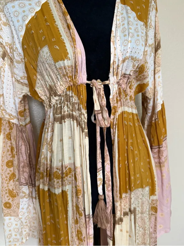 Dress Forum Boho Patchwork Paisley Maxi Kimono Duster Bell Sleeve S NWOT - Image 5
