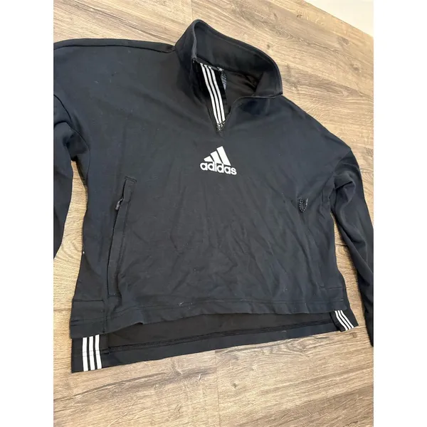 Adidas Women's Black 3-Stripes Cropped Quarter-Zip Sweatshirt Size Large‎ - Image 3