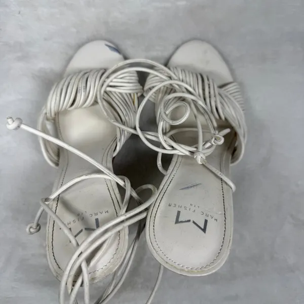 Marc Fisher LTD White‎ Leather Lace Up Strappy Stiletto Heels Knotted Sandals 8 - Image 9