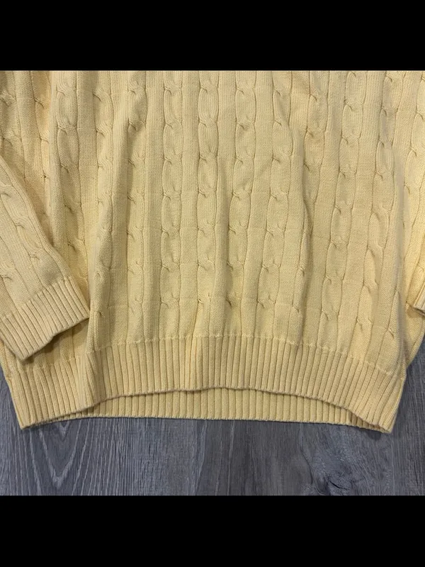 Brooks Brothers Cable Knit Yellow Classic Preppy Cotton Office Sweater Size M - Image 3