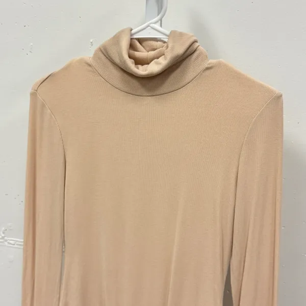 REORIA Women's Ribbed Turtleneck Long Sleeve Bodysuit Beige Size‎ Small 586 - Image 3
