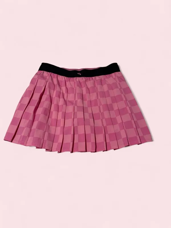 JoyLab Pink Checkered Pink Pleated Mini Skirt with Black Waistband - Image 2