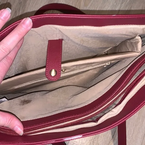 Dark Red faux leather Handbag Large Multi Compartment - Image 10