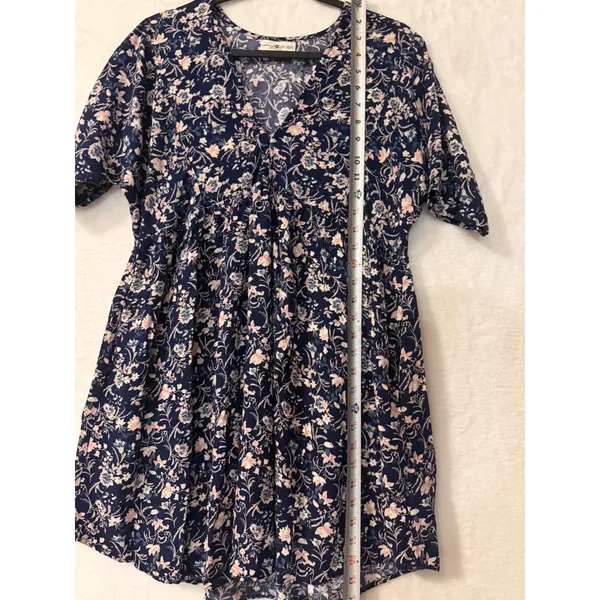 Natural Life Floral Babydoll Dress Womens XS/S Navy Blue Boho V-Neck Mini Rayon - Image 6