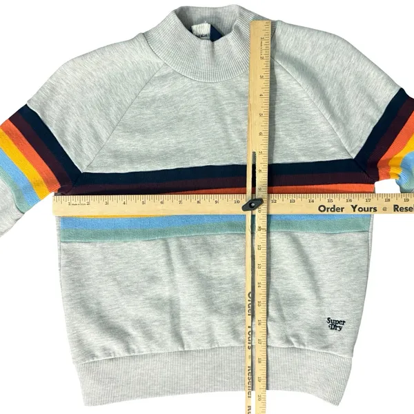 Superdry Grey Vintage Cali Stripe 70s Style Mock Neck Crew Sweatshirt Size 4 - Image 7