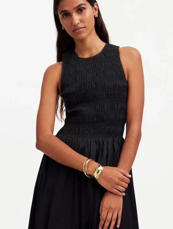Madewell The Melody Bubble-Hem Smocked Midi Dress in Poplin Size XXS - Image 2