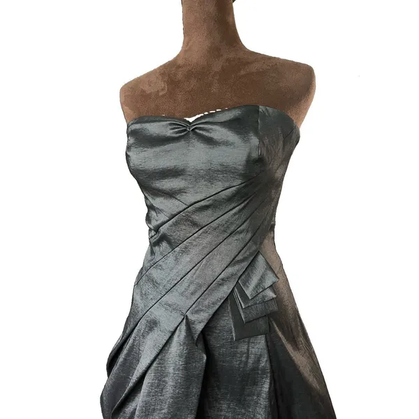 Jessica McClintock Silver Bubble Strapless Pleated Mini Dress Size 2 - Image 3
