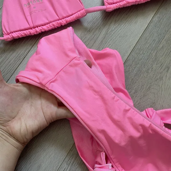 OneOne Swimwear Bikini triangle halter high cut cheeky womens Pink medium bright - Image 4