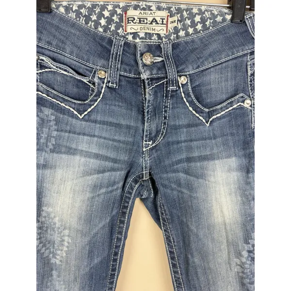 ARIAT R.E.A.L. Skinny Jeans Women’s 26R Low Rise Denim Frayed Hem Blue - Image 10