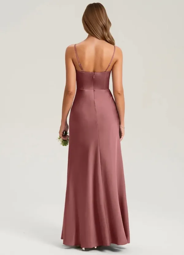 Azazie Bridesmaid Dress Amethyst Lidia Stretch Satin A2 - Image 2