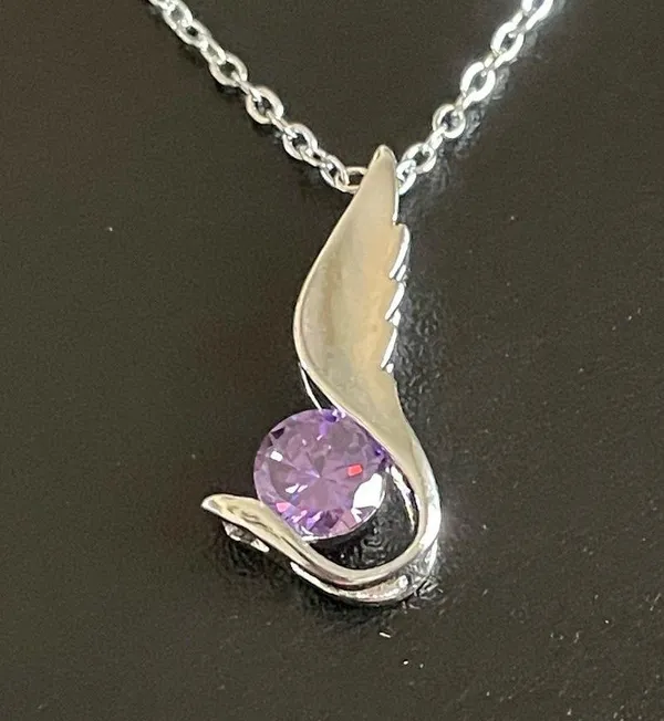 Purple crystal angel wing necklace - Image 5