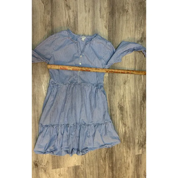 J. Crew Women's Size 12‎ Blue Striped Tiered Ruffle Long Sleeve Dress - Image 6