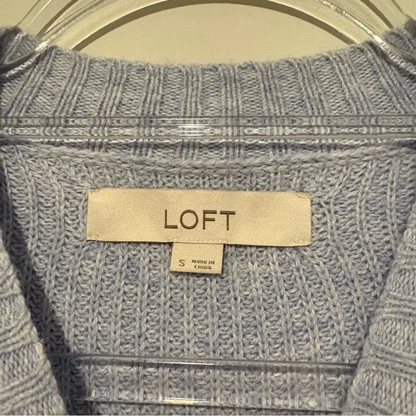 Loft wool pointelle bell flared‎ cuff sleeve sweater blue size small - Image 3