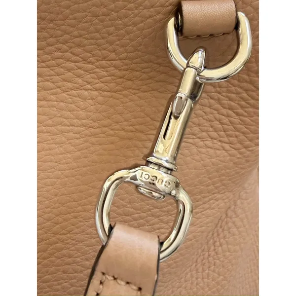 Gucci Large Bamboo Daily 370830 Camel Leather Top Handle 2Way Bag Striped Lining - Image 10