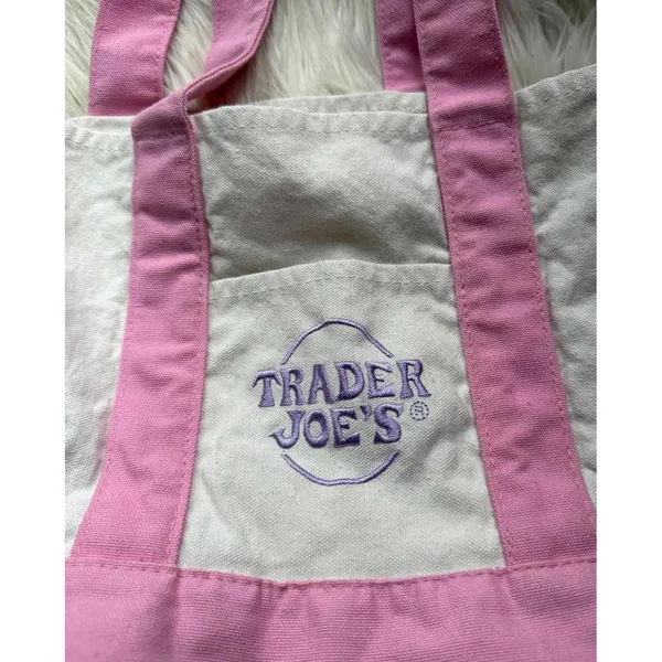 Trader Joe's Pink and White Canvas Tote Bag - Image 2