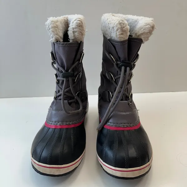 Sorel Waterproof Winter‎ Snow Boots Faux Fur Trim Lace Up Gray Pink Women Size 5 - Image 2