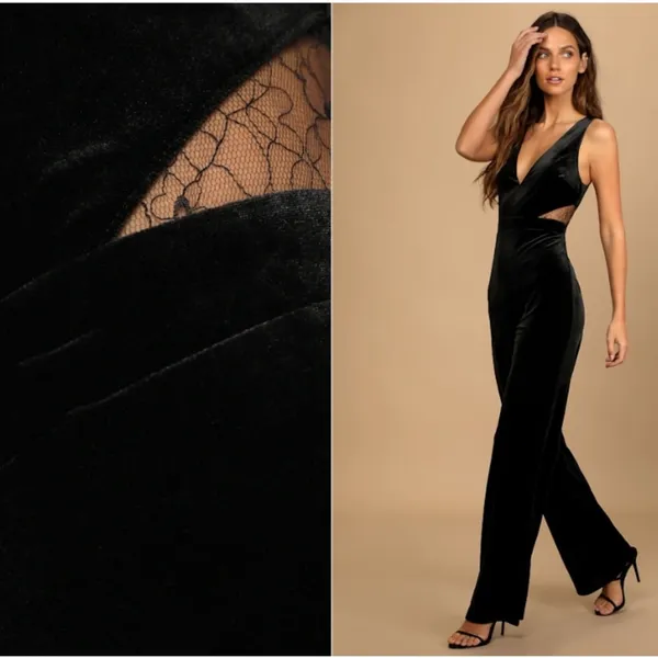 LULU's Sexy Chic Elegant Prom Holidays Wedding Velvet Lace Sophisticated Jumpsuit - Image 3