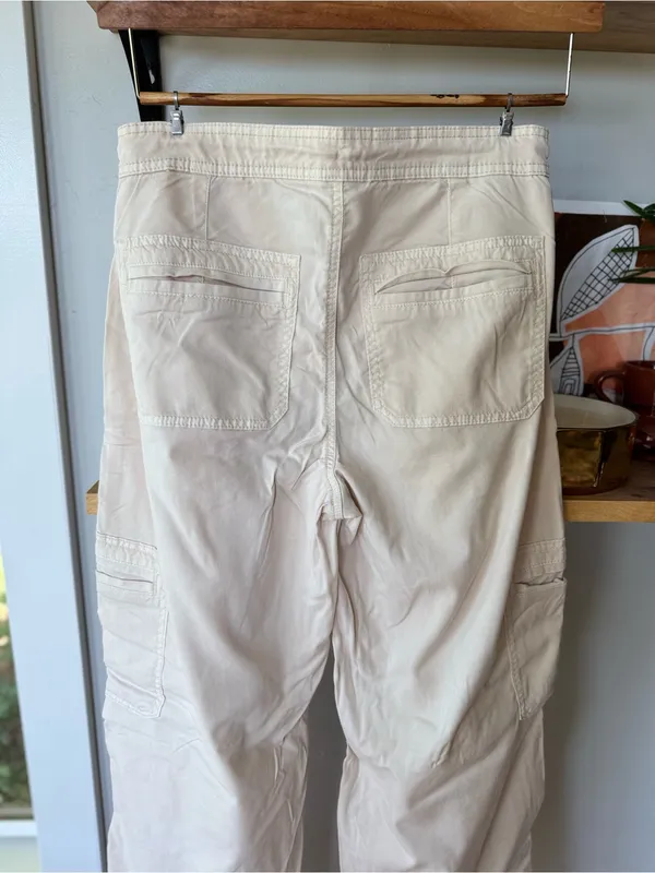 American Eagle Outfitters Ivory Beige Baggy Wide Leg Cargo Pants W Drawstring 4 - Image 7