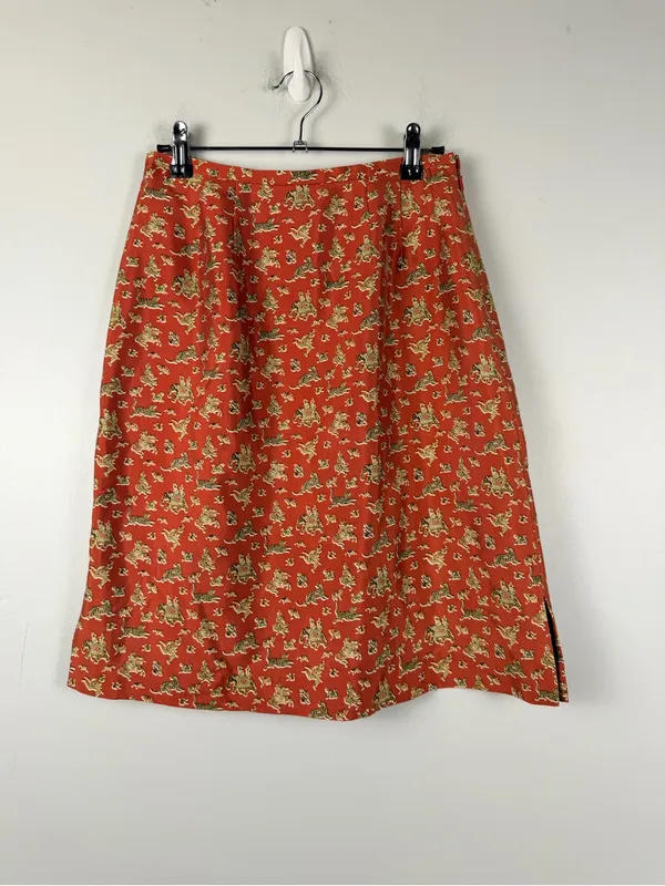 Vintage Harold’s 90s Asian motif elephants lions red silk blend skirt size 2 - Image 6