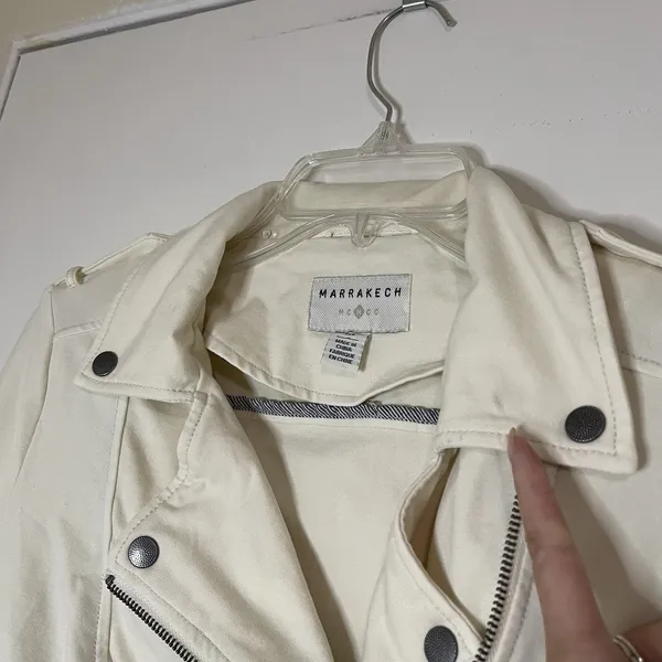 Anthropologie Marrakech Ivory cream moto zip cotton jacket size xxs - Image 2