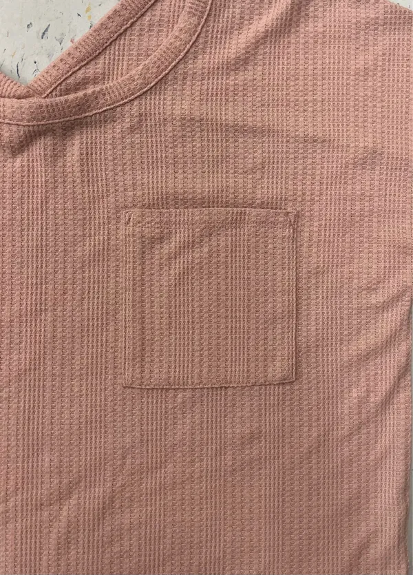 👚 Pink Rose Short Sleeve Waffle Knit Top w/ Pocket - Image 3