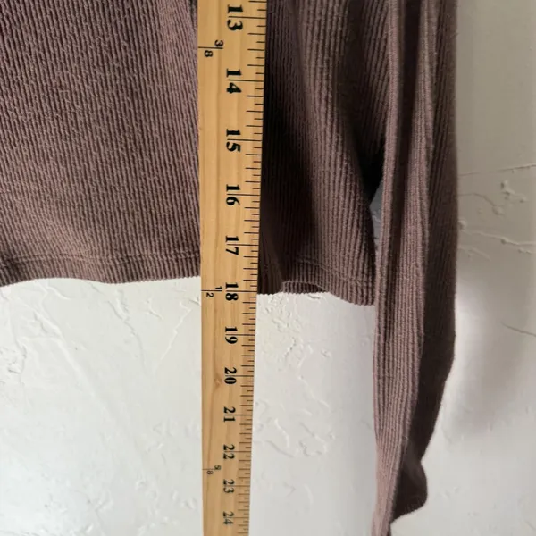 Gaze Sweater Y2k Small Brown Ribbed Knit Turtleneck Long‎ Sleeve Cropped Top - Image 6