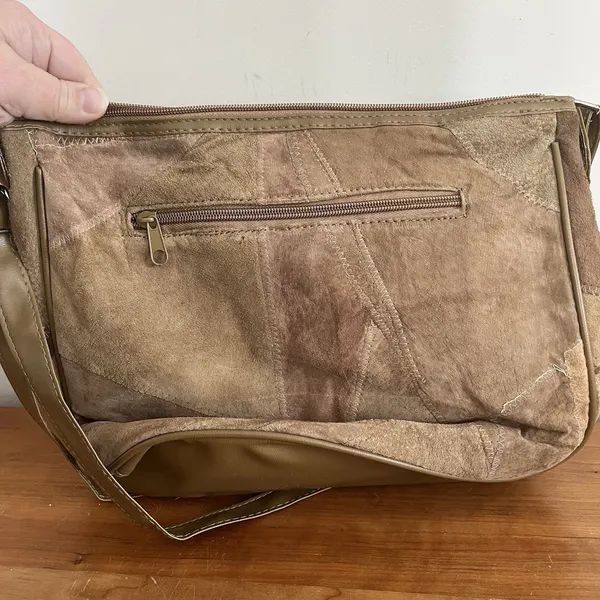 Patchwork Soft Leather & Suede Handbag Purse Shoulder Bag & Coin Purse Tan Brown - Image 10