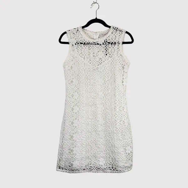 NEW English Factory Mini Dress White Chanall Floral Crochet Overlay A Line Small - Image 2