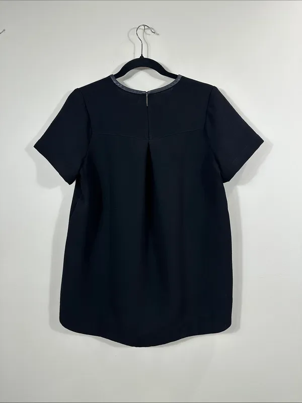 Madewell Black Leather Trim Career Fall Goth Short Sleeve Women Top Size Medium - Image 2
