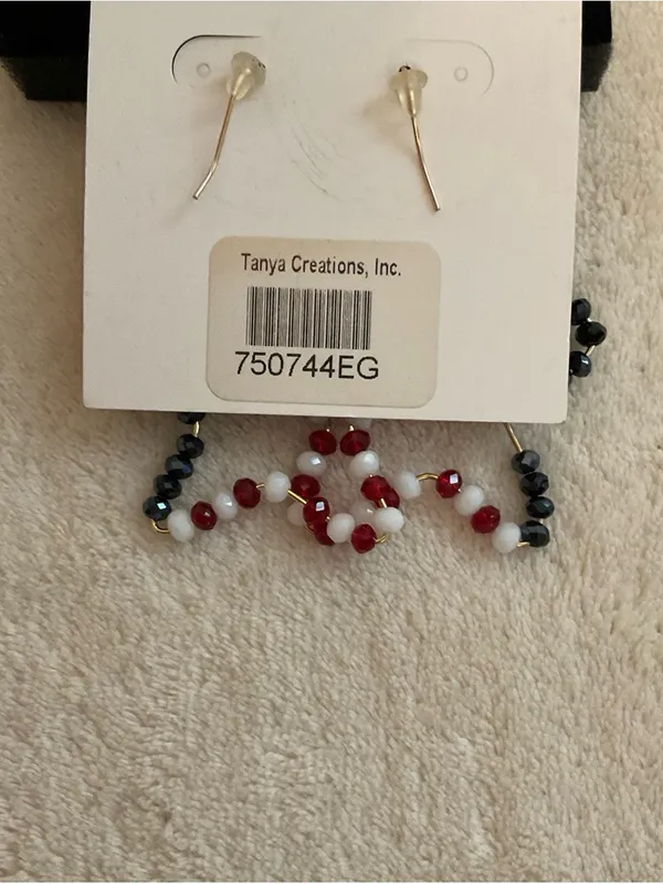 Patriotic Beaded Star Hoop Earrings - Red, White & Blue - Image 4