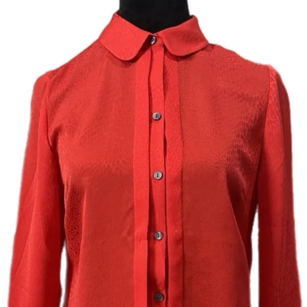 ANN TAYLOR Crimson Red Women’s Blouse Button Up Top Long Sleeve Sz 6 MSRP $98 - Image 10
