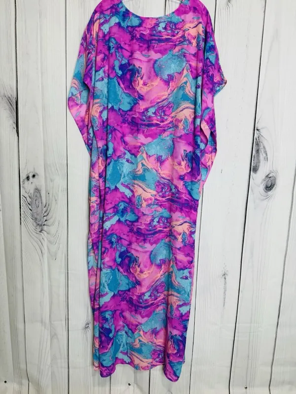 Buddy Love Maxi Caftan Dress Womens Sz L Blue Pink Abstract Boho Resort - Image 4